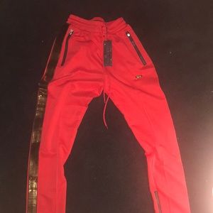 Red and gold joggers